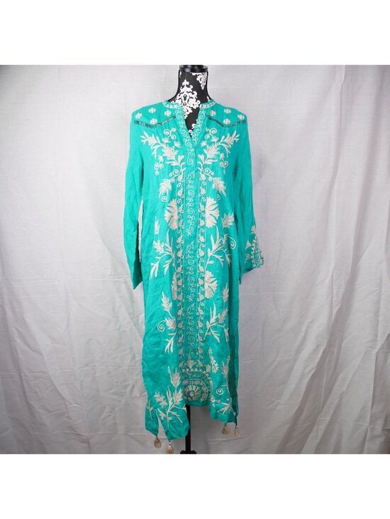 Johnny Was Dresses & Skirts - Johnny Was Workshop Western Trim Henley Dress Turquoise Size S NWT Embroidered